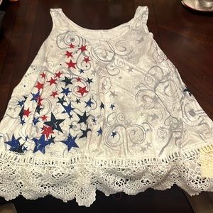 Patriotic red white blue flag stripes tank top flowie XXL plus sized 4th of July